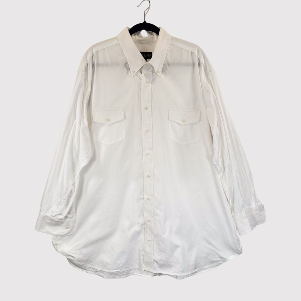 M.L. Leddy's Mens Button Down Shirt White Long Sleeve Western Cowboy 18.5 35